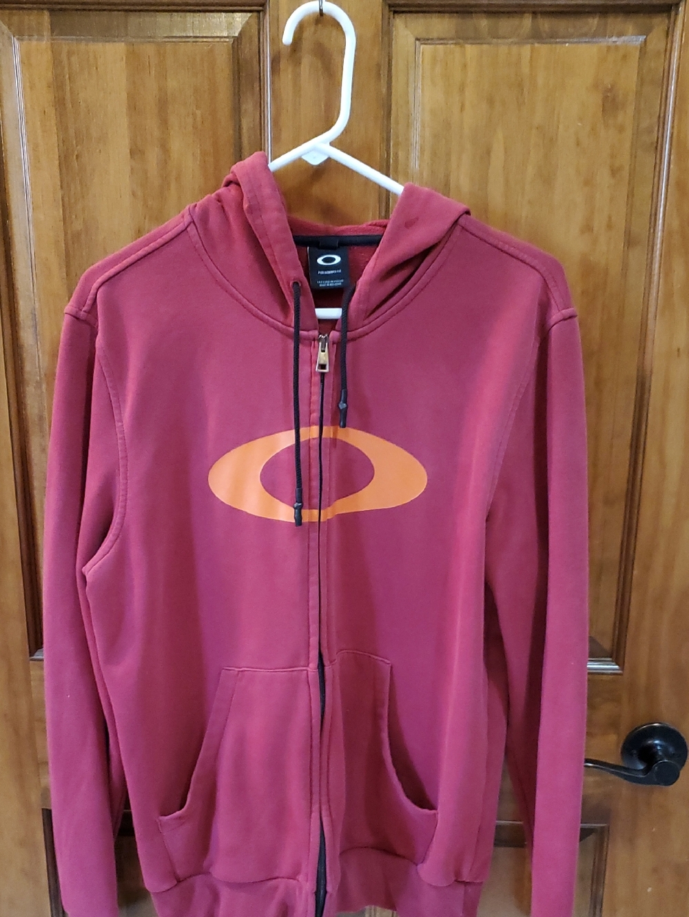 Oakley Maroon Zip Hoodie with Orange Logo